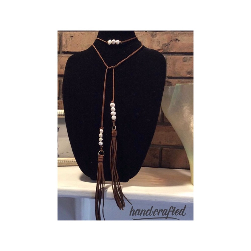🚨SOLD Handmade Leather Fresh Water Pearl Necklace
